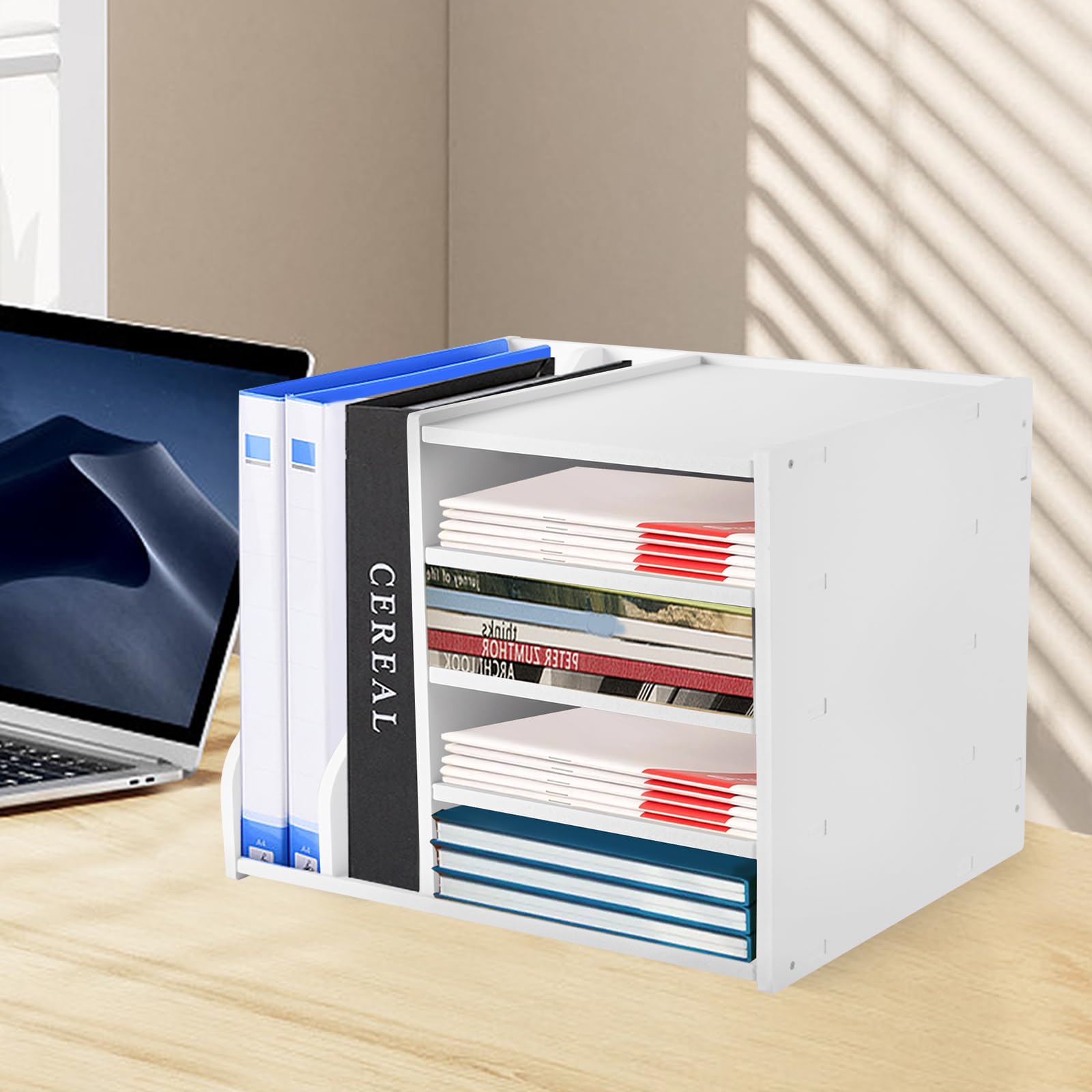 Corbeille à courrier A4 à 6 compartiments en PVC - Organiseur de bureau - Porte-documents - Porte-revues - Pour la maison, le bureau, les écoles - Blanc