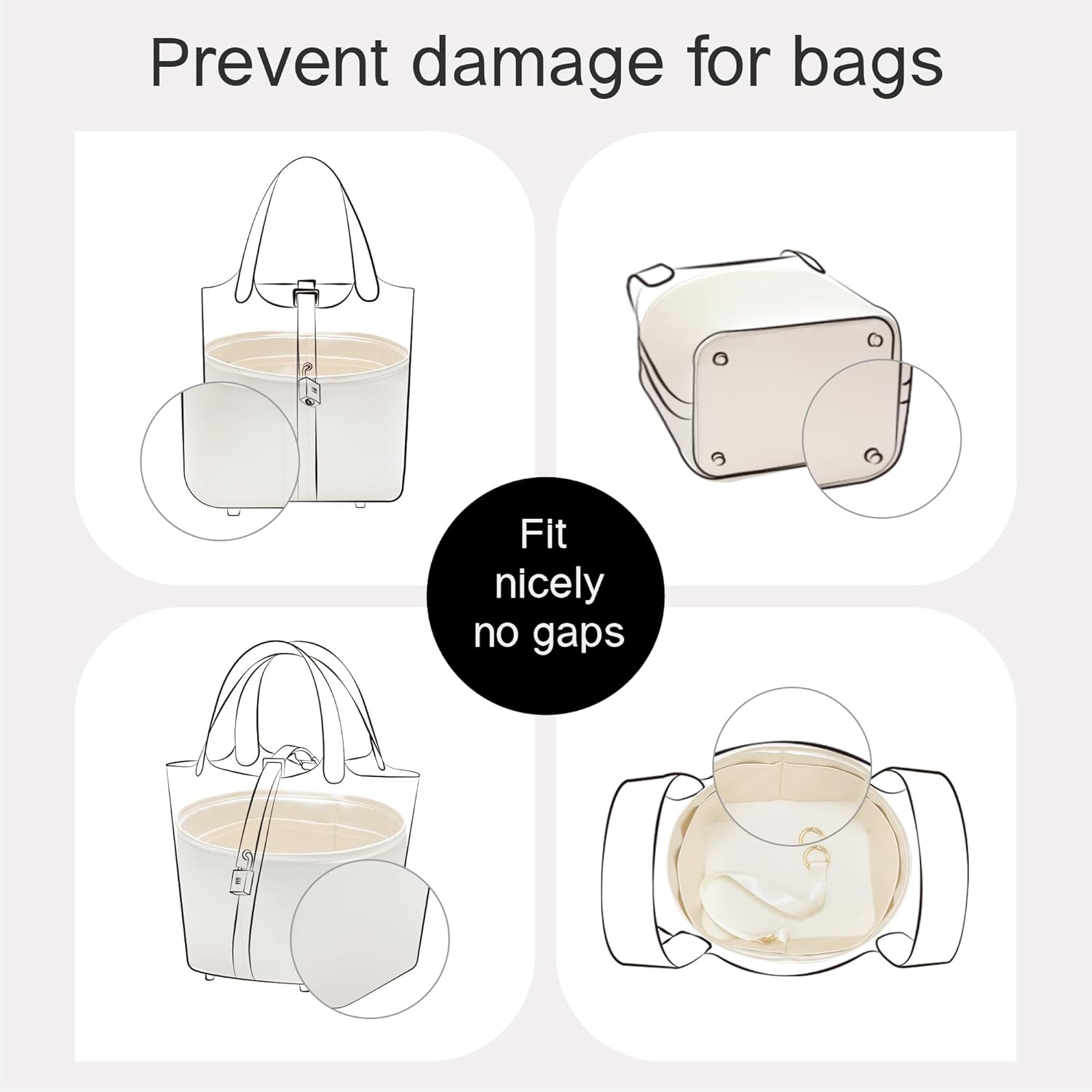 Fits for Picotin 18 Bag Insert, Premium Silk Purse Organizer Insert, Smooth Touch & Lightweight， Luxury Handbag Organizer with Gift Box Fits For Hermes(PC18,Craie)