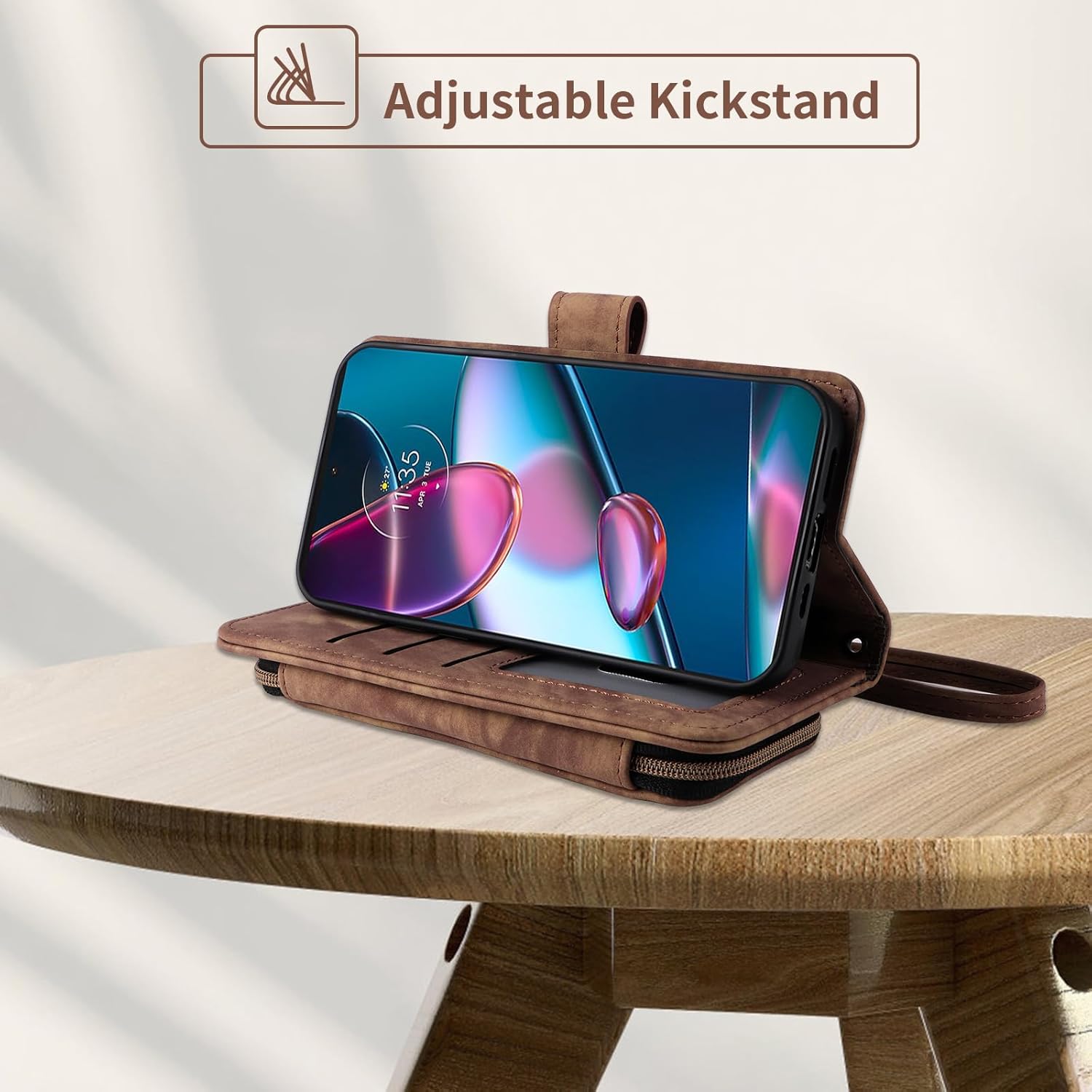 Phone Case for Motorola Edge+ Plus 2022/Edge X30/30 Pro Wallet Cell Cover with Tempered Glass Screen Protector Crossbody Lanyard Strap Flip Stand Zipper Purse Card Holder Moto Edge + 5G UW Women Brown