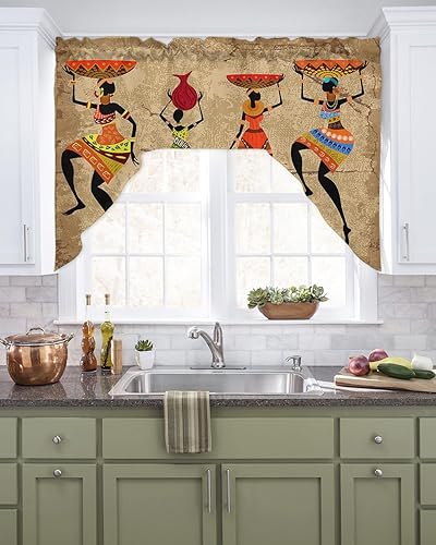 Miniatura 1 de Jolunifun Cortinas de cocina con cenefa de mujer africana, cenefa con bolsillo para barra, paneles de cortina para dormitorio, sala de estar, baño,