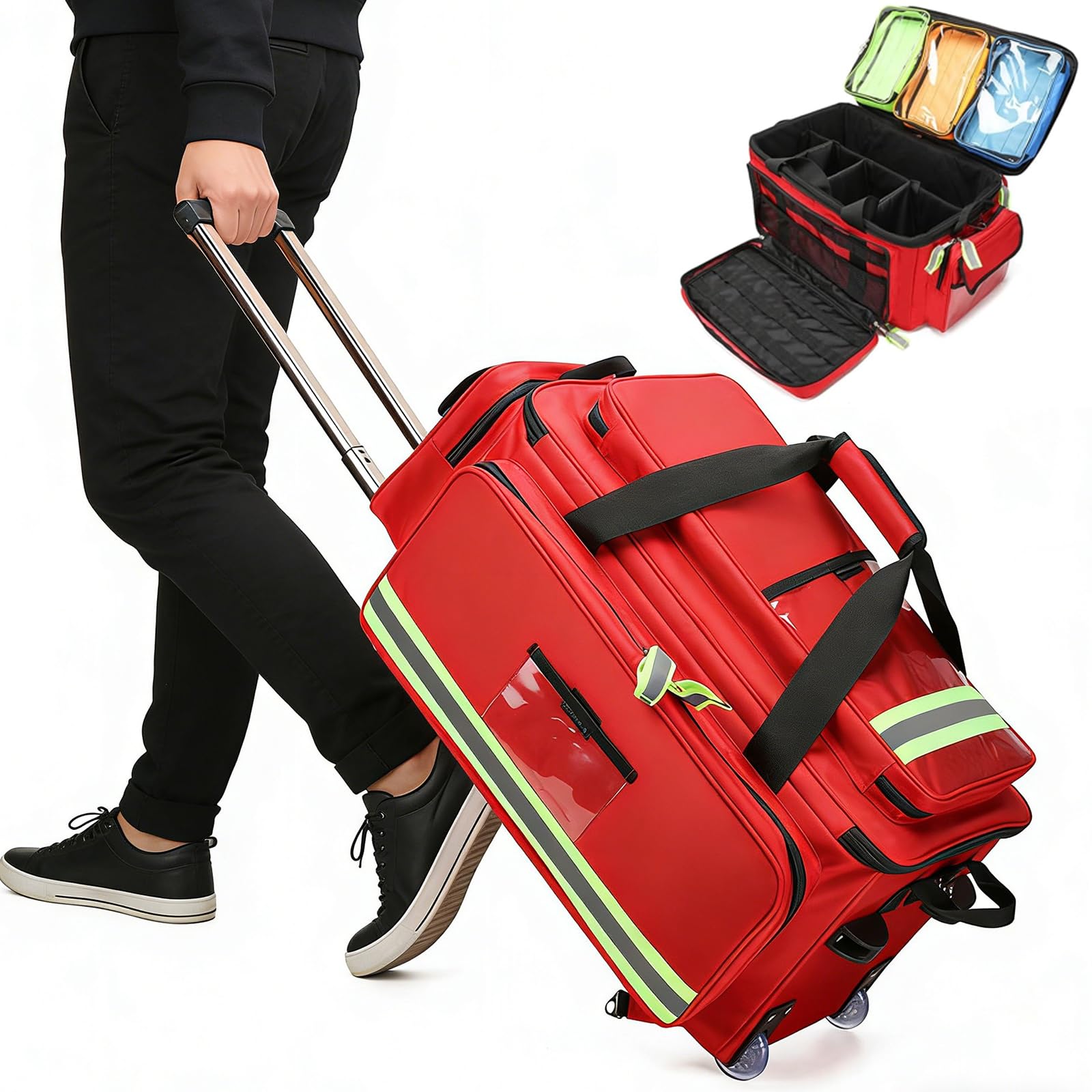 Bolsa Médica con Ruedas, Bolsa Vacía para Suministros De Respuesta A Emergencias, Tela Oxford 1800d, con Divisores Desmontables, Correa De Hombro Ajustable, para Enfermeras De Atención