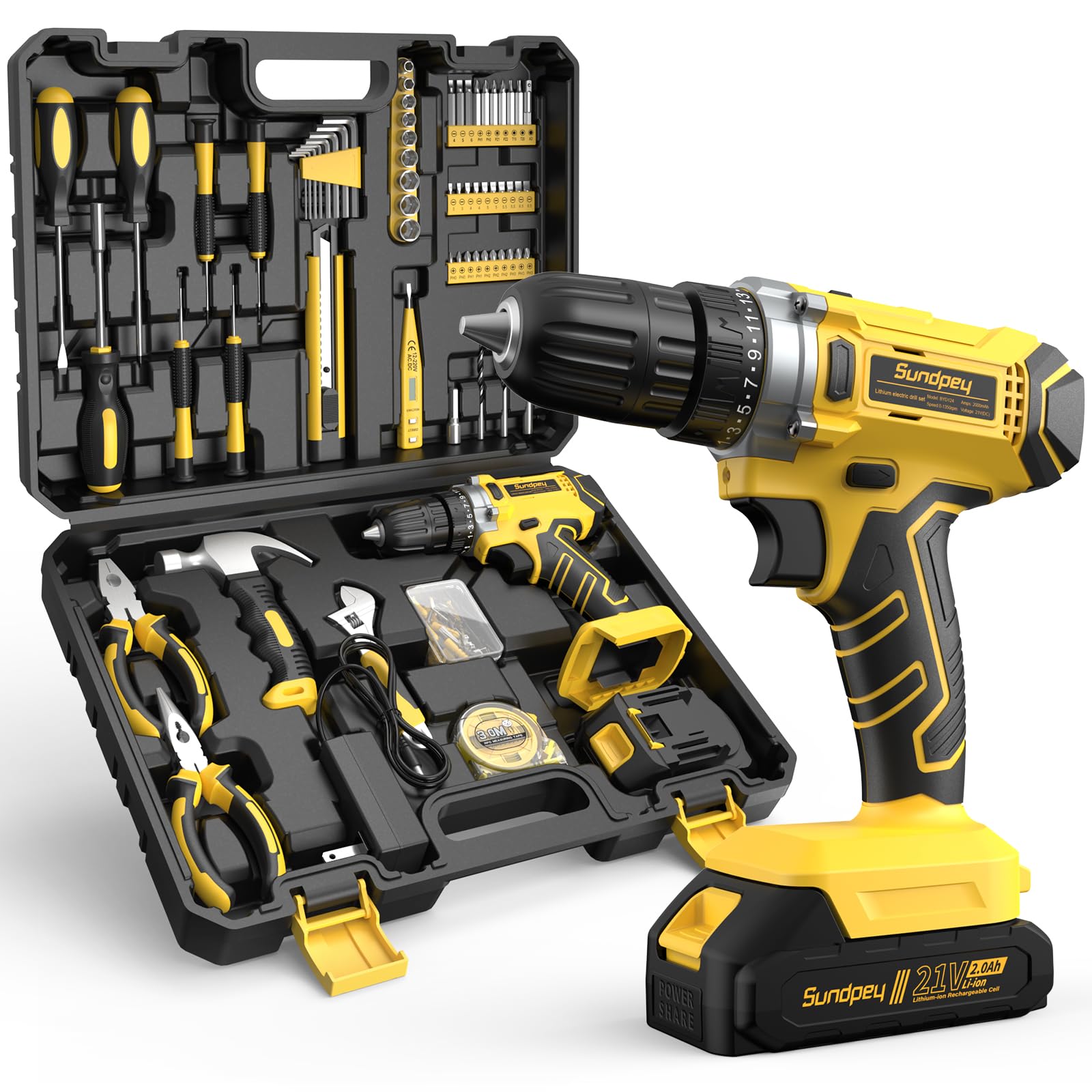 Sundpey Tool Kit with 21V Drill - 170-PCs Portable General Basic