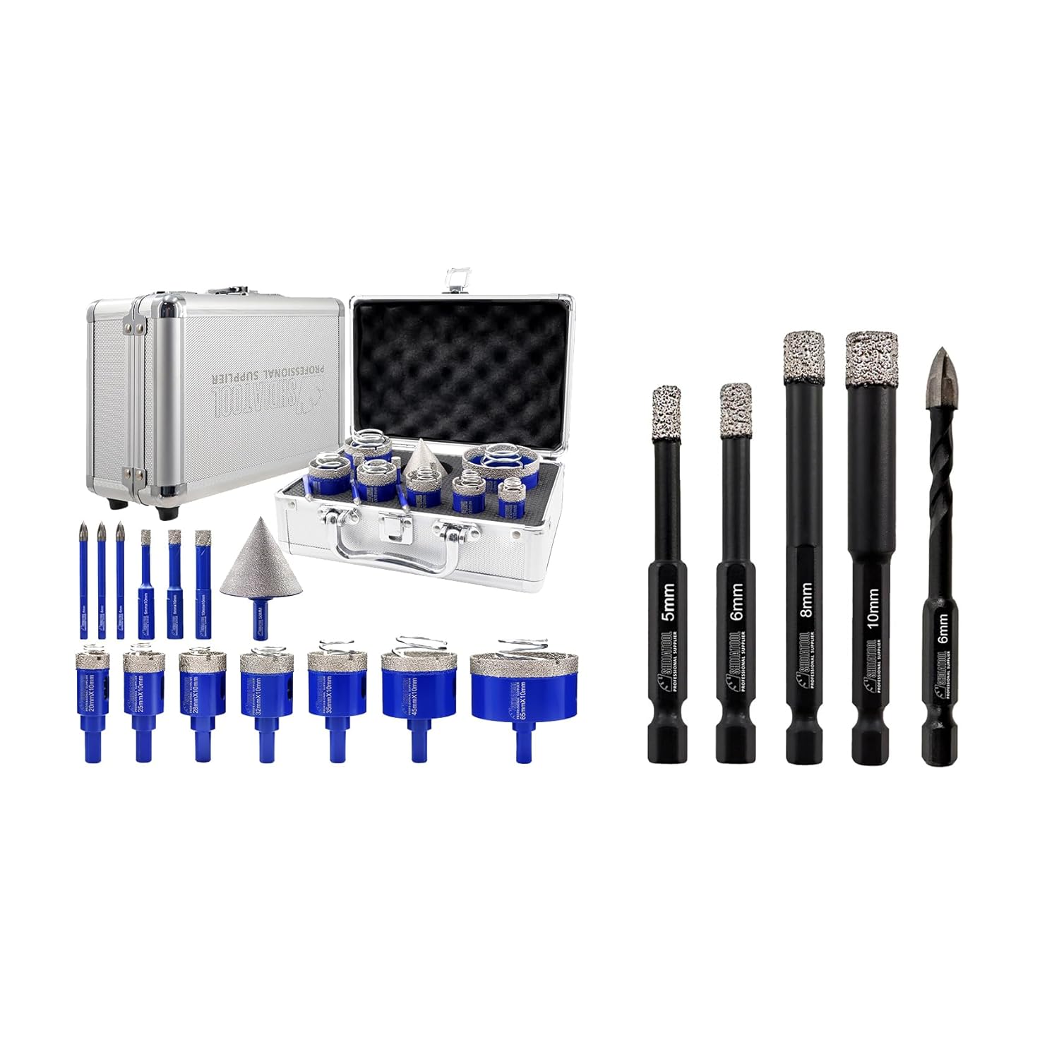 SHDIATOOL Diamond Drill Core Bits Kits, Hole Saw Sets with Triangle Shank for Drilling Porcelain Tile Marble Ceramic Granite on Drill Machine 14pcs