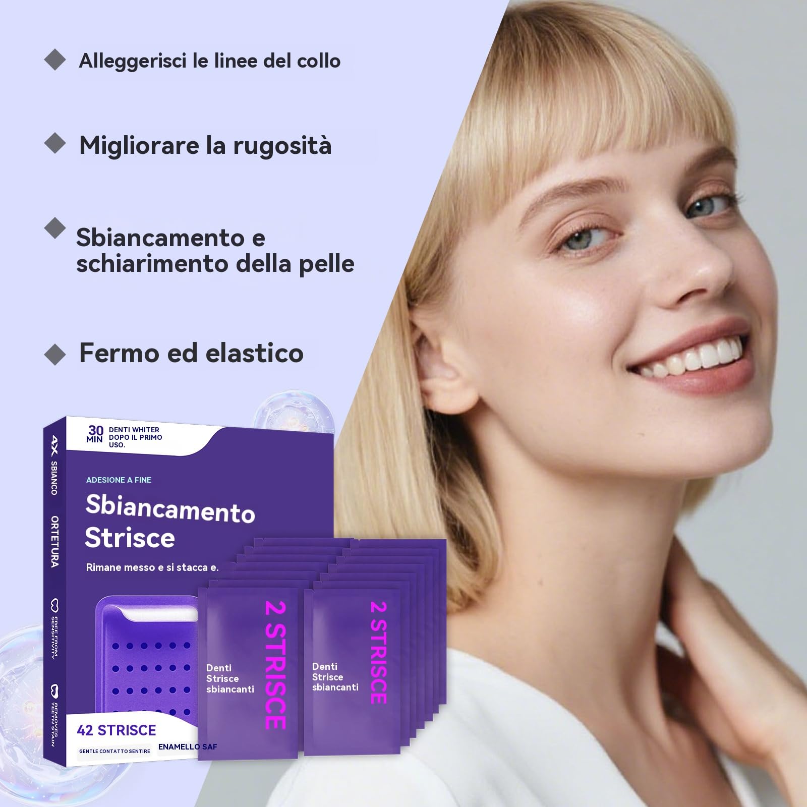 Strisce Sbiancanti Denti - Whitening Strips Senza Perossido per Denti Sensibili, Risultati in 7 Giorni, Sbiancamento Professionale a Casa, Rimuove Macchie Caffè/Vino/Fumo, Sicure per lo Smalt (42pcs)