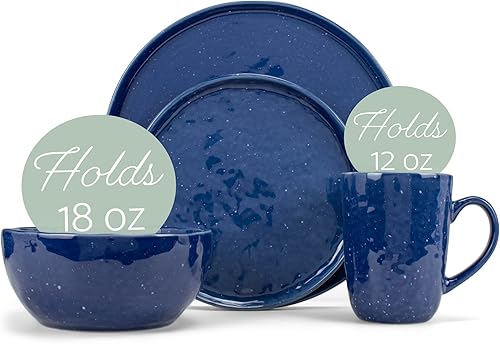 Miniatura 4 de Elanze Designs Juego de 16 platos de cerámica estilo rústico occidental, con moteado brillante, tazones, tazas y vajilla  Servicio para 4, color azul
