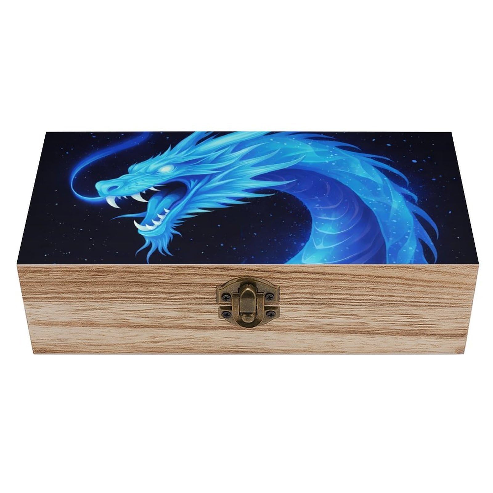 HLBSDM Blue Fire Flames Dragon Wooden Storage Box
