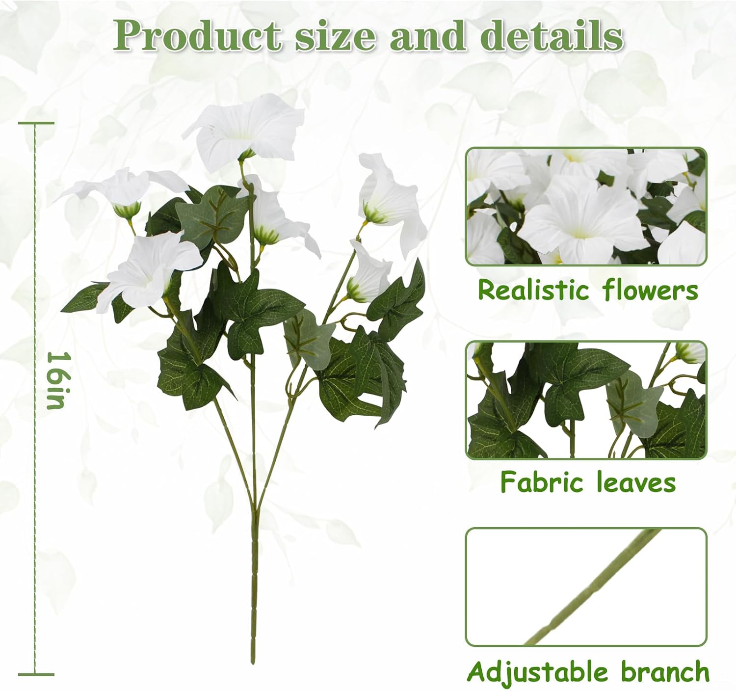 ZeKonan Artificial Flowers for Outdoors, 12 Bundles UV Resistant Fake Morning Glory 16 Inch Faux Silk Hanging Plants Fade Resistant for Spring Front Door Porch Patio Garden Decor