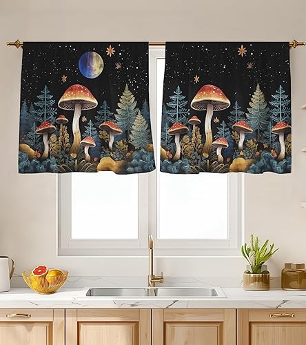 Miniatura 11 de Cortinas de Cocina (2 Piezas) Sobre el Fregadero para Ventana de Baño Café Sótano Cortinas para Cocina Granja Cortina Corta Mini Flor Abeja Verano