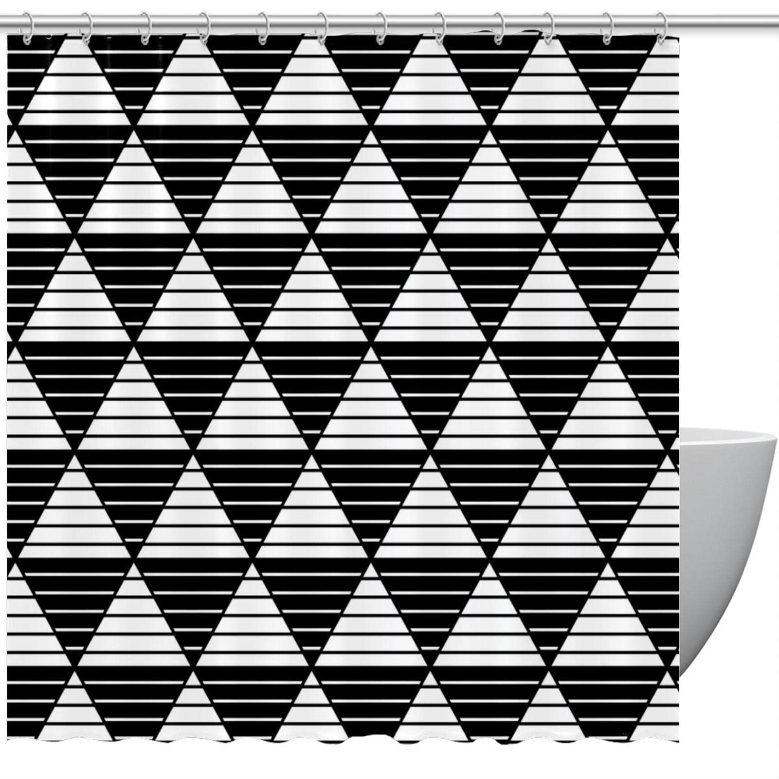 Rideau de douche de qualité supérieure en tissu graphique noir et blanc 183 cm avec anneaux