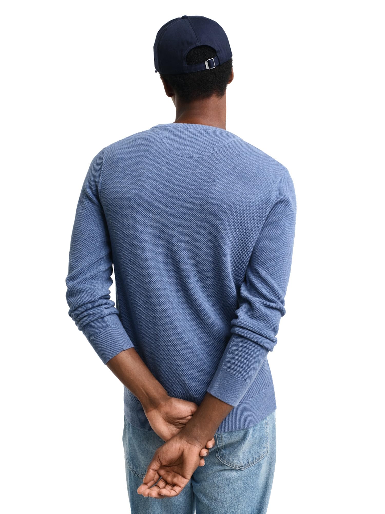 GANT Męski bawełniany sweter z dekoltem w kształcie litery C, Denim Blue Mel, M