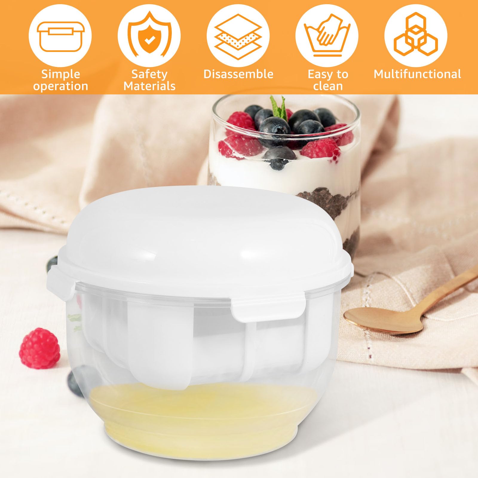 Joghurtbereiter Separator mit Deckel, abnehmbarer feinmaschiger Filter, tragbares, wiederverwendbares Sieb für griechischen Joghurt, Saft, leicht zu reinigen und aufzubewahren, 20,5 x 16 cm