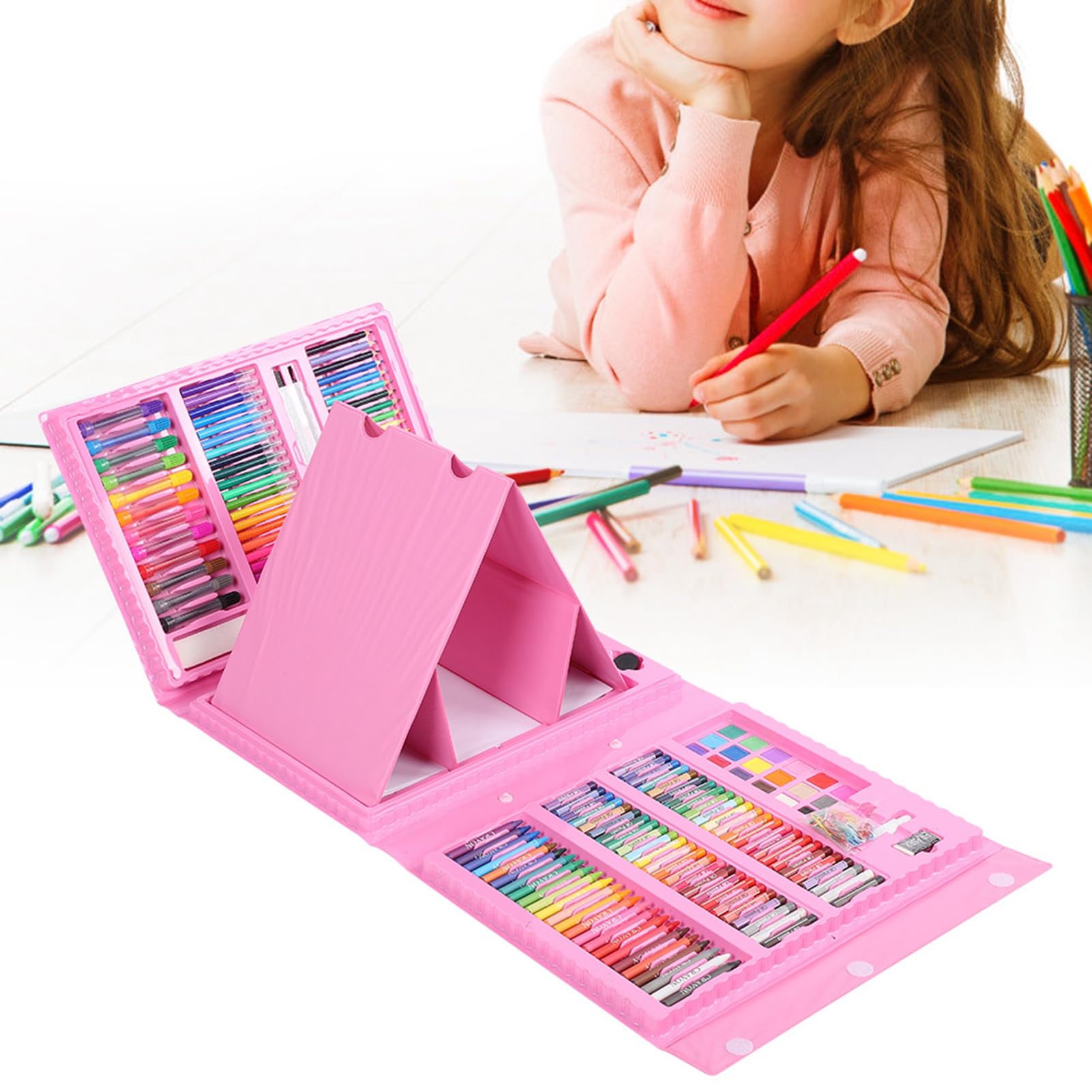 Kinder-Kunst-Set, Wasserfarbstift, Buntstift, Buntstift, Pulverfarbe, Zeichnung, Schreibwaren, Werkzeug, rosa Geschenkbox