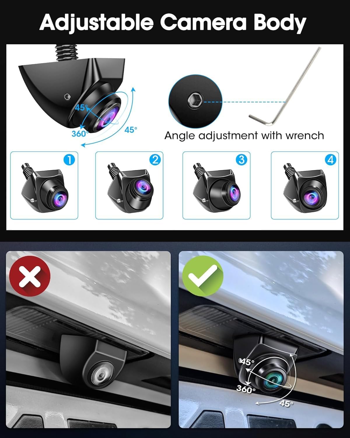 【360°Rotatable】 AHD 1080P Backup Camera for Car Super Night Vision 170° Wide Angle Reverse Camera IP69 Waterproof Back Up Camera for Cars Front Rear View Camera w Parking Assist