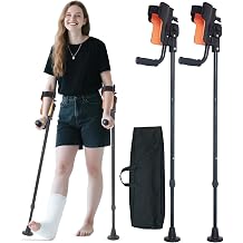 Forearm Crutches for Adults, 3-Angle Adjustable Elbow & Height, Lightweight Foldable Aluminum Crutches with Non-Slip Straps for Elderly, Post-Surgery & Disabled Pair