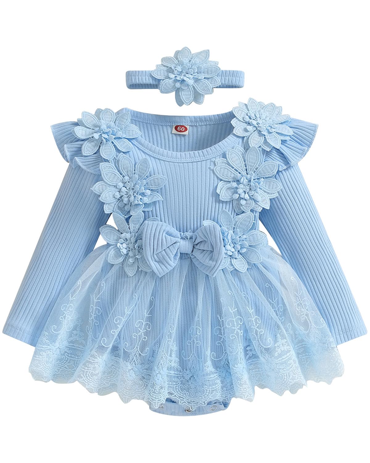 WYTbaby Baby Mädchen Kleid Langarm Neugeborene Babykleidung Rüschen Tüllkleid Prinzessin Tutu Rock für Kleinkind Mädchen 0-12 Monate