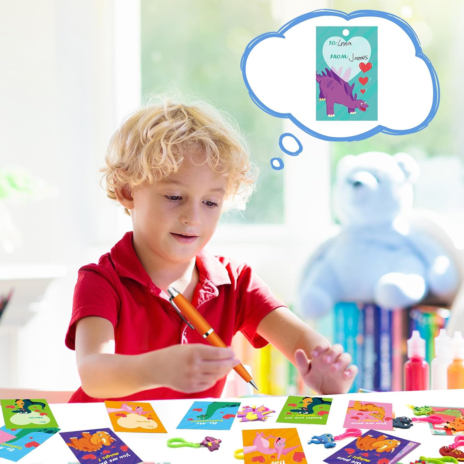28 Pack Valentines Dinosaur Keychains with Cards , Valentines Day Gifts For Kids Dinosaur Valentine Day Cards Bulk Classroom School Exchange Prize Valentines Party Favors for Kids Boy Girl
