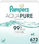 Lingettes Bébé Pampers Aqua Pure, 99% Eau, Sans Parfum, 672 Lingettes Bébé au Total (12 Paquets Flip-Top)
