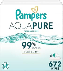 Pampers Aqua Pure Baby Wipes, 99% Water, Fragrance Free, 672 Baby Wipes Total (12X Flip-Top Packs)