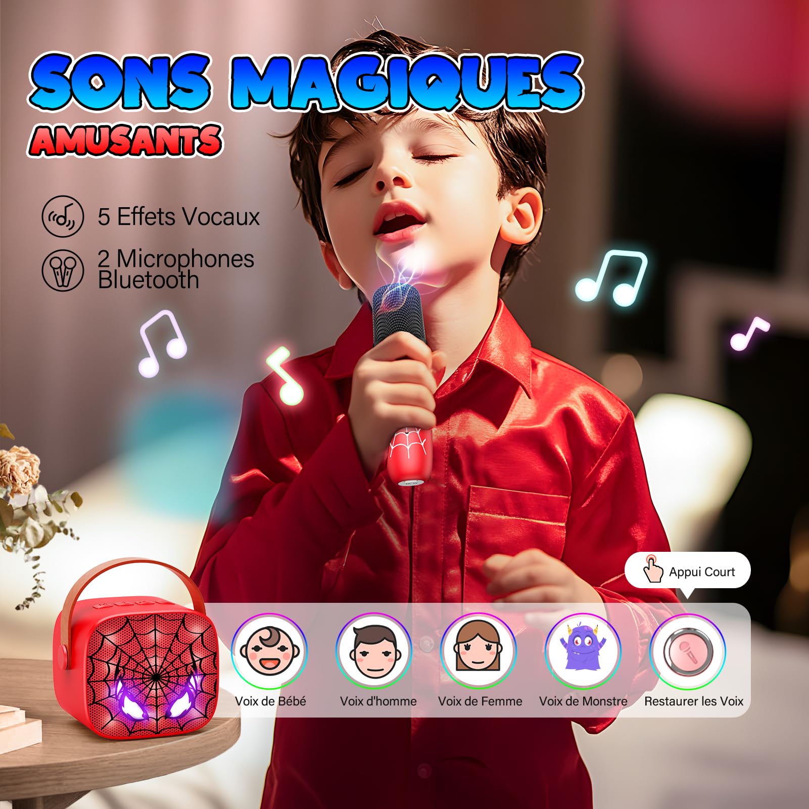 Braxel Cadeau Garcon 3-12 Ans, Micro Karaoke Enfant avec 2 Micro sans Fil Bluetooth Jouet Garcon 3-12 Ans Micro Enceinte Karaoké Cadeau de Noel Enfants Microphone Enfant pour Chanter