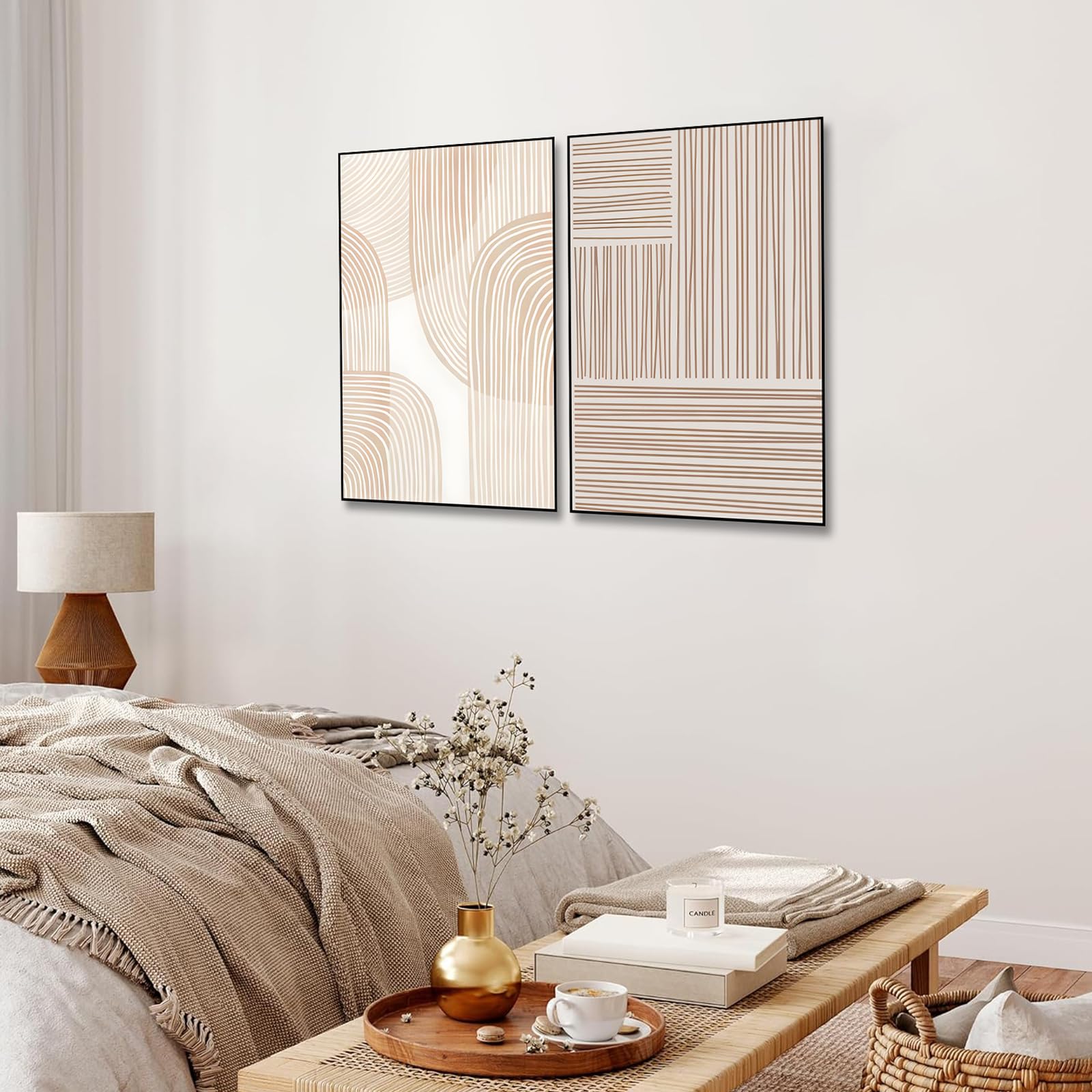BNREDA Abstrakte Linie Pflanze Poster,Modernes Geometrisches Linie Poster,Abstrakter Kunstplakate Boho Deko Bilder für Wohnzimmer Schlafzimmer-Ohne Rahmen (B, 80x120cm*2, Ungerahmt)