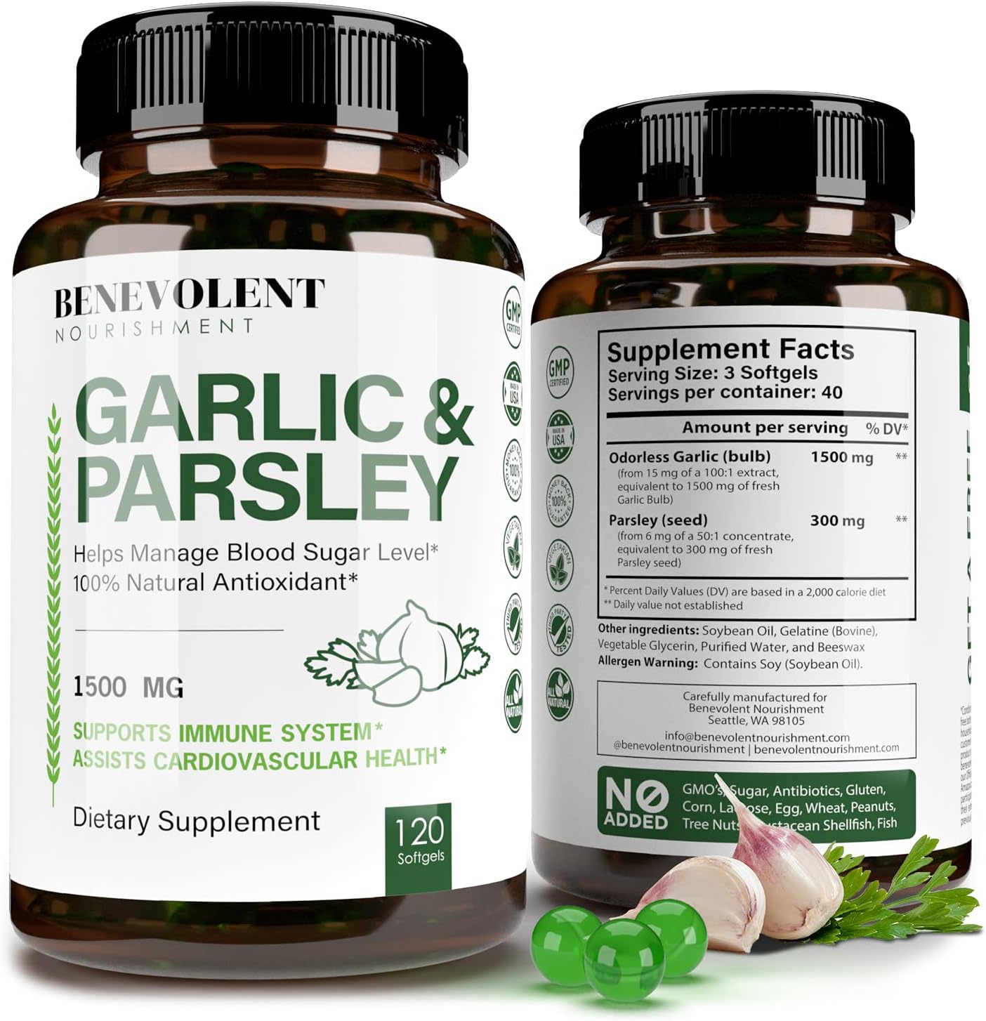 Odorless Garlic Pills & Parsley Supplement 1500 MG Aged
