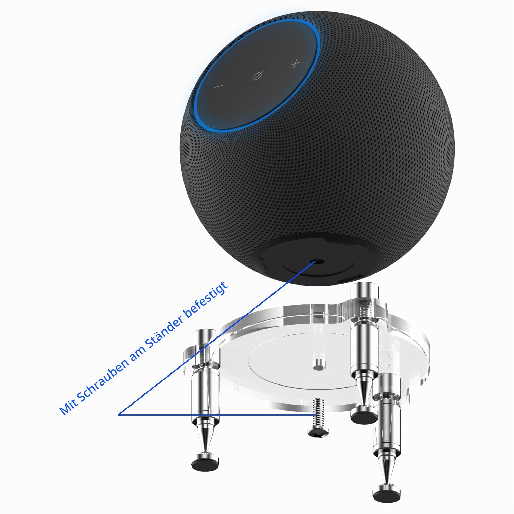 Ständer für 2025 New-Echo Studio Smart Speaker, Stoßdämpfer Spikes für New Studio 2025 (Transparent mit silberfarbenen Metallic-Füßen)