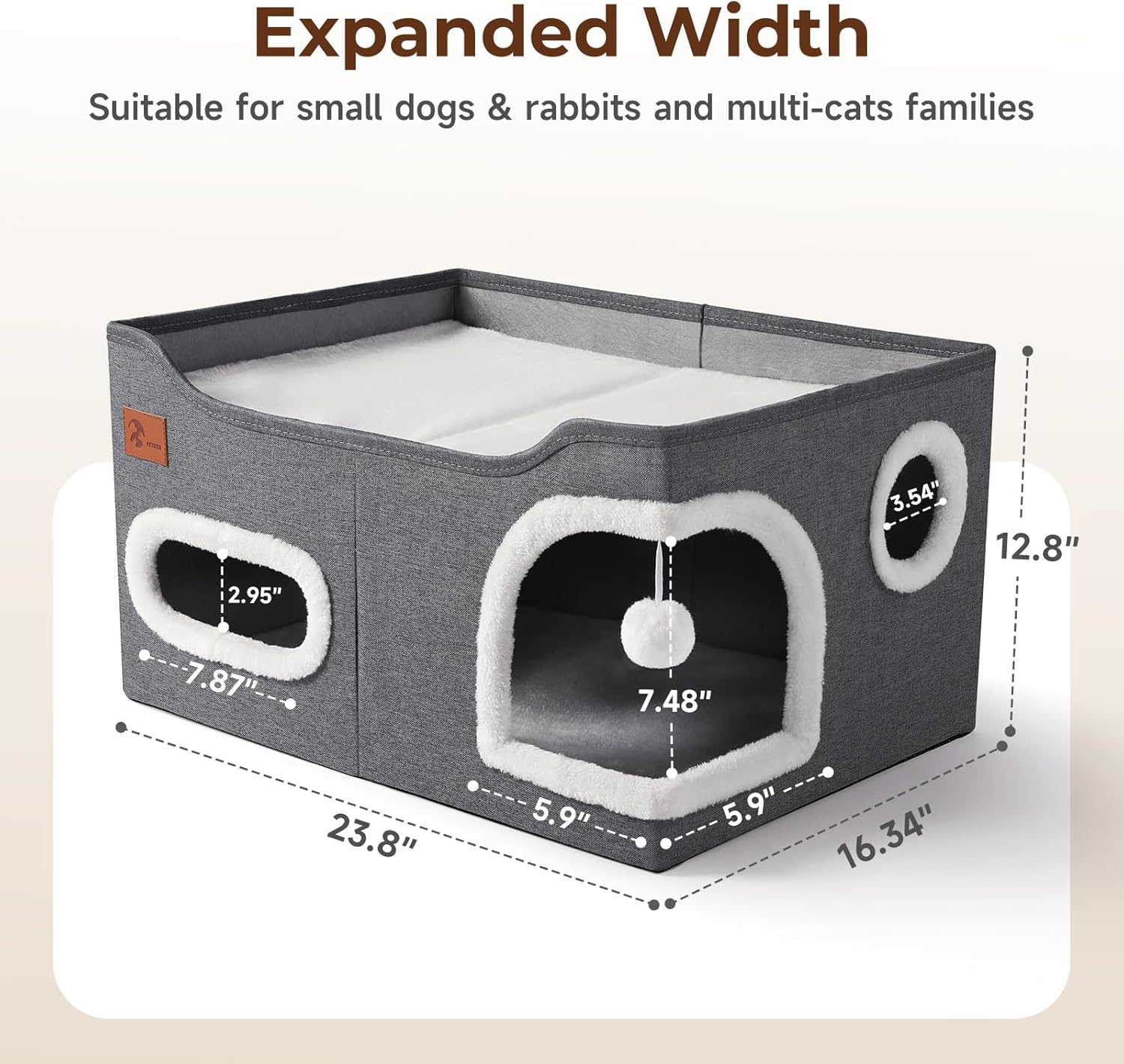 Petizer 23.8 Inches Large Cat Houses for Indoor Cats -Cute Cat Houses & Condos, Foldable Cat Cave Bed with Fluffy Ball and Scratch Pad, Cat Hideaway for Kittens, Kitty, Multi Small Pets, Dark Grey