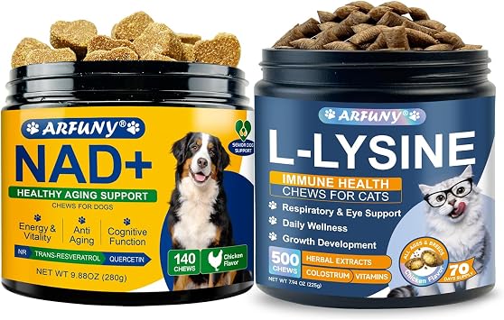 NAD+ Soft Chews for Dogs & Cat Lysine Chews - for Dogs Energy & Vitality, Anti-Aging, Cognitive Function - for Cat Support Immune Health, Normal Eye Function and Respiratory Health