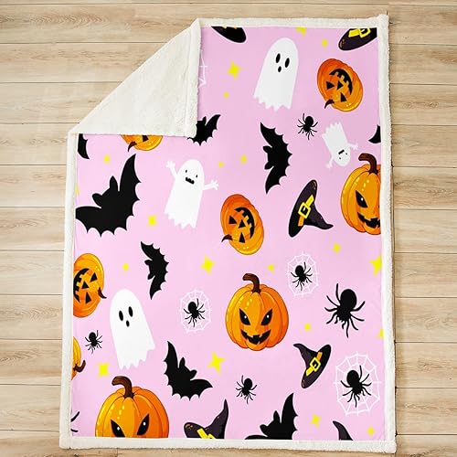 Miniatura 2 de Manfei Manta de fantasmas lindos para Halloween, farol de calabaza, para decoración de habitación de niños y niñas, manta de araña negra para sofá,