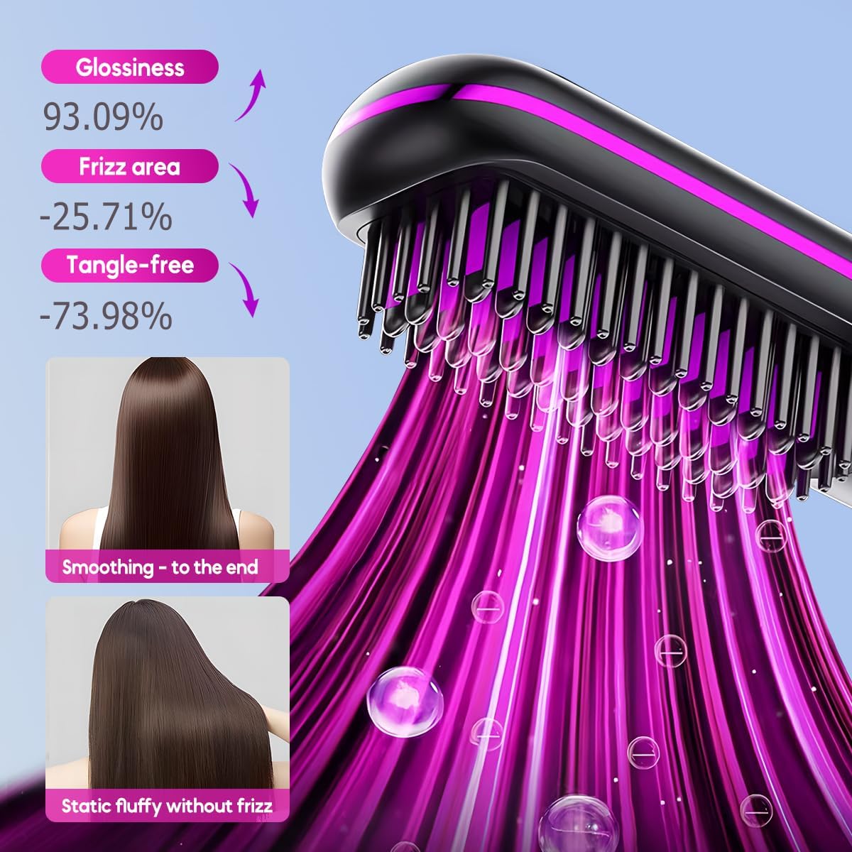 Go Brush Pro 2026 Hair Straightener Brush, Cordless Hair Straightener Brush for Short Hair, Mini Portable Straightening Brush with 3 Heat Settings & LED Display, Rechargeable Travel Hair Brush (Black) - Image 3