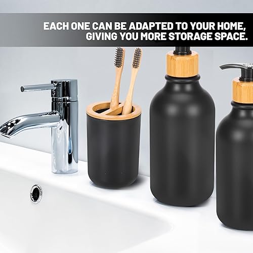 Miniatura 3 de Fixwal Juego de accesorios de baño, juego de 6 accesorios de baño con soporte para cepillo de dientes, dos dispensadores de jabón, jabonera, dos