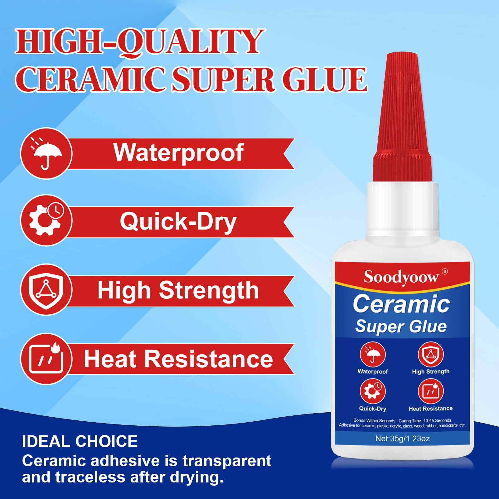 Colla per Ceramica 35g, Adesivo Istantaneo Forte, Impermeabile e Trasparente, per Riparare Porcellana, Ceramica, Vetro e altro, Perfetta per Fai da Te