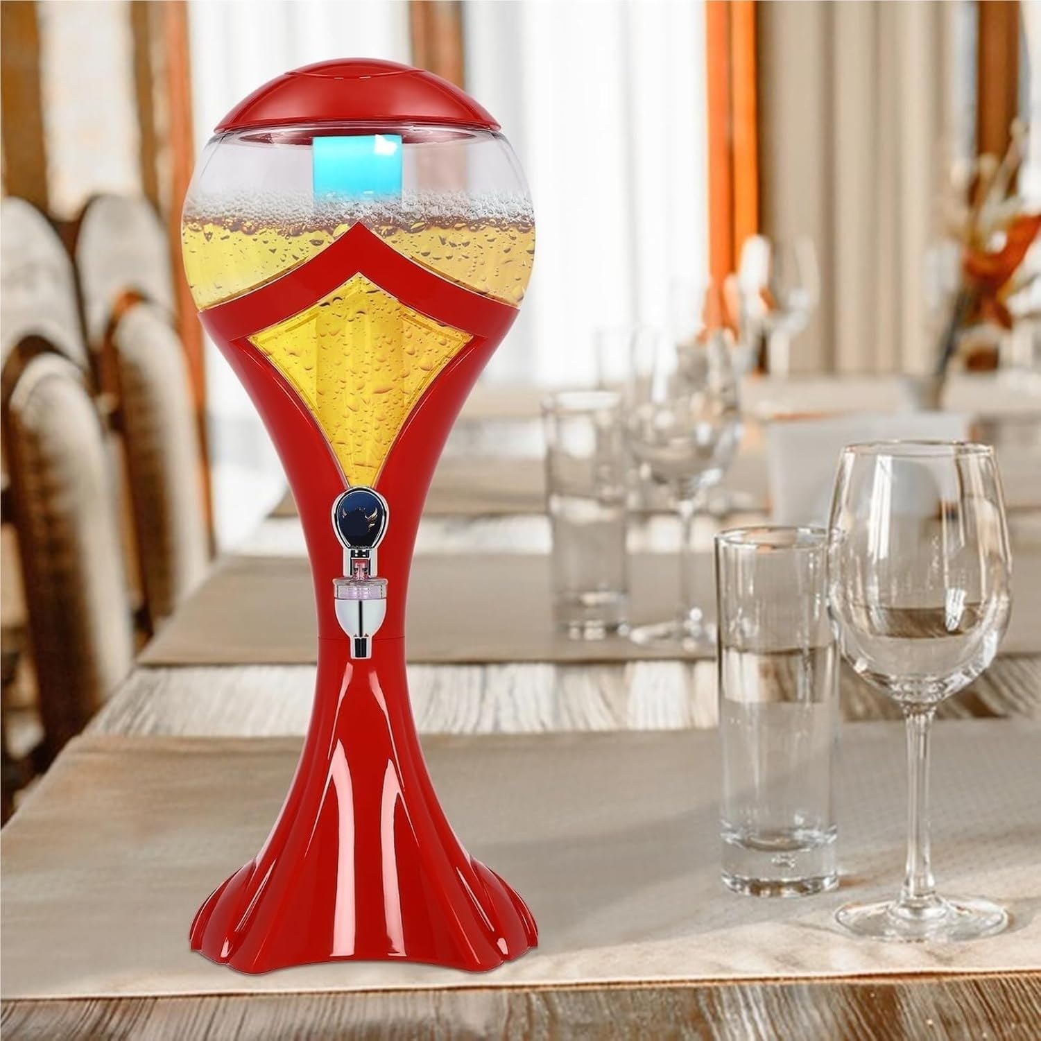 Dispensador de Bebidas 3L, Jarra de Zumo y Cerveza para Fiestas, contenedor de Agua con Tubo de Hielo, Rojo, 7,67x20,08 Pulgadas