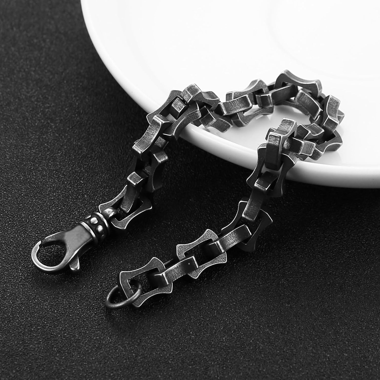 HZMAN 8.5In Link Bracelet for Men, 10mm Width, Retro Stainless Steel Wrist Bracelets - Image 4