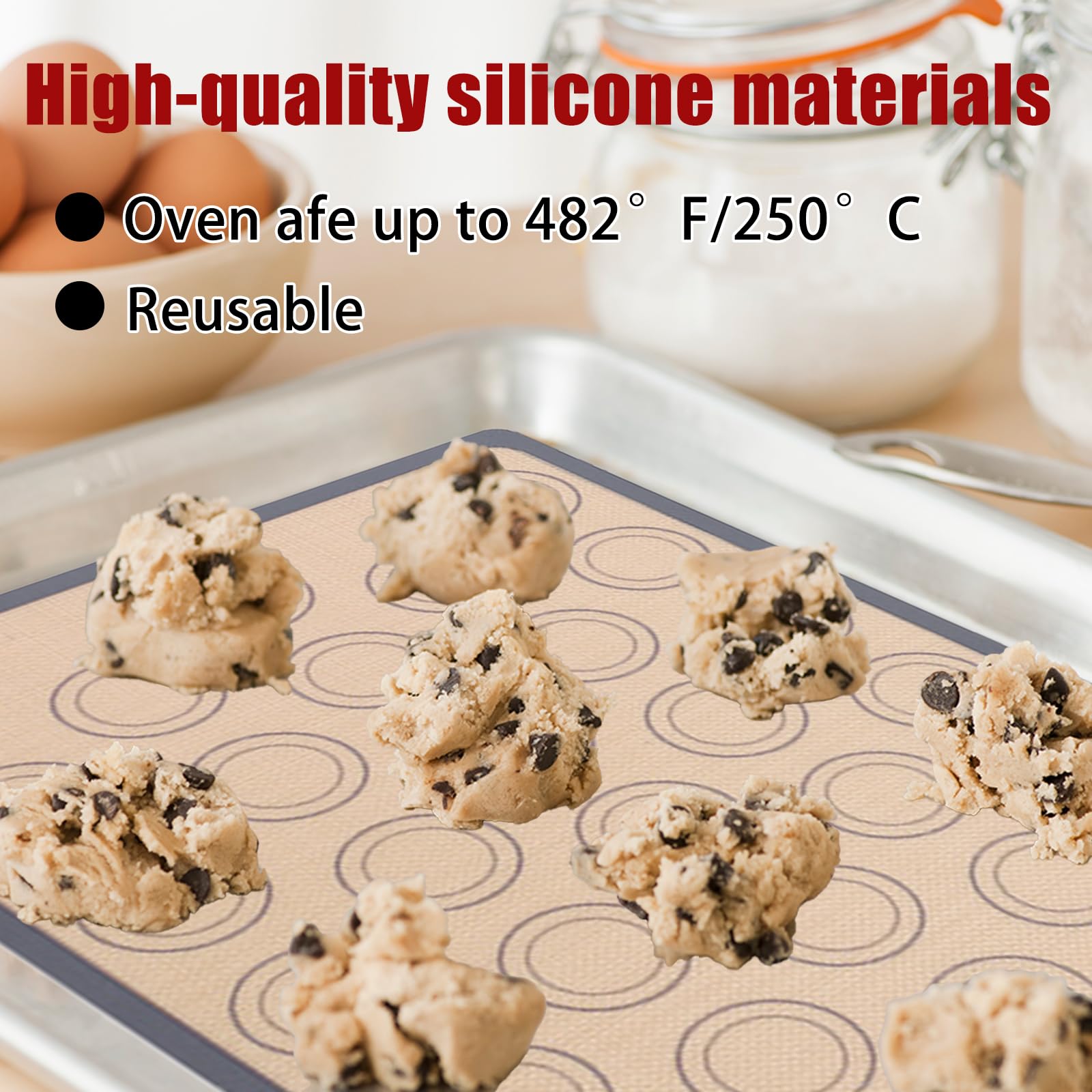 2Pieces Silicone Macaron Baking Mat,Non-Stick Reusable Silicone Mats for Baking,Thick Silicone Baking Mats Sheet,Easy to Clean Baking Tray in Grey,for Pizza,Macarons,Biscuits,Cakes - Image 2