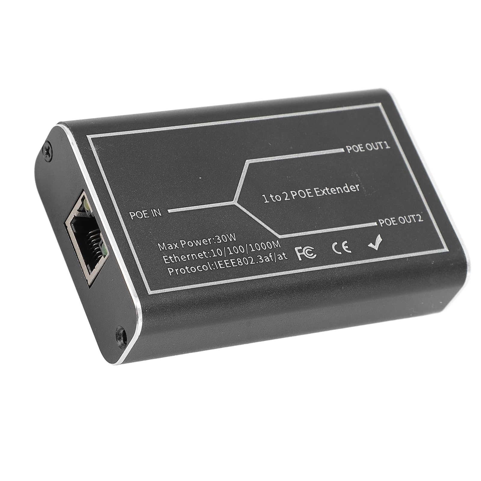 2 Port POE Repeater, Ethernet Switch Extender Aluminum Alloy Plug and Play for Security Camera