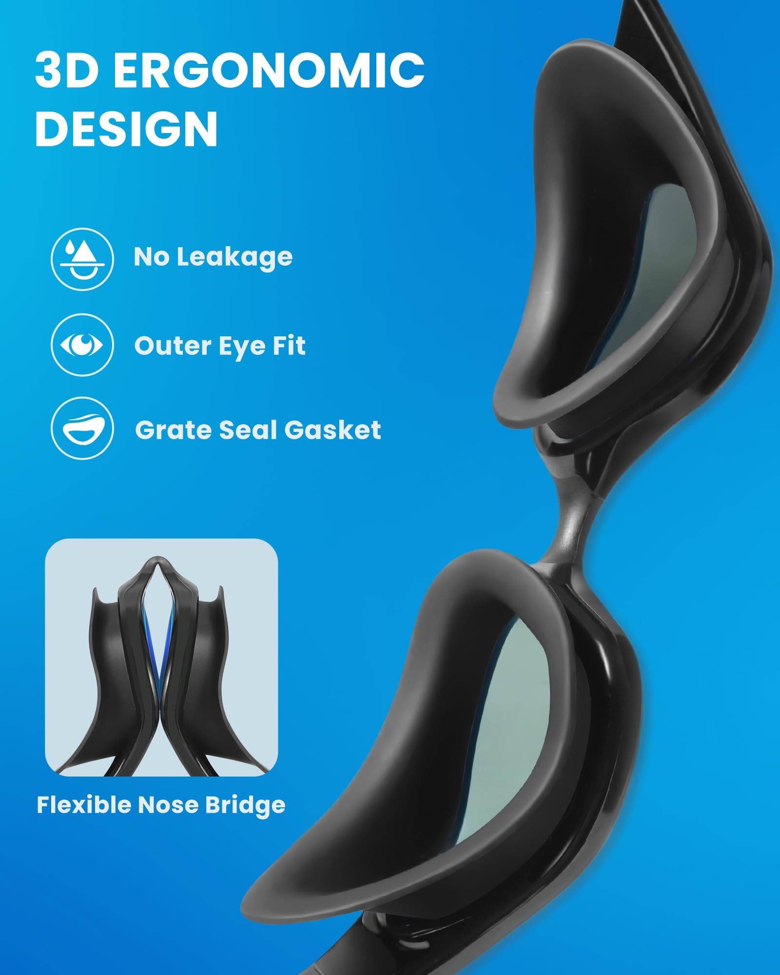 Freela Gafas de natación polarizadas para adultos, hombres y mujeres, gafas de natación para piscina de agua, visión amplia, transparente, antivaho, protección UV, gafas de natación azules para