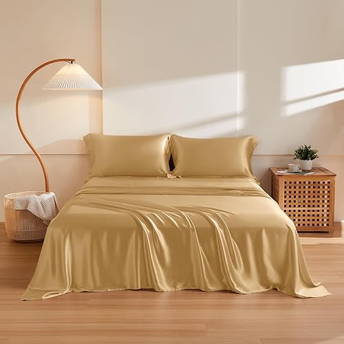 THXSILK Juego de sábanas de seda de 4 piezas, sábanas de seda de morera 100% natural de grado superior 6A+, juegos de ropa de cama de lujo ultra