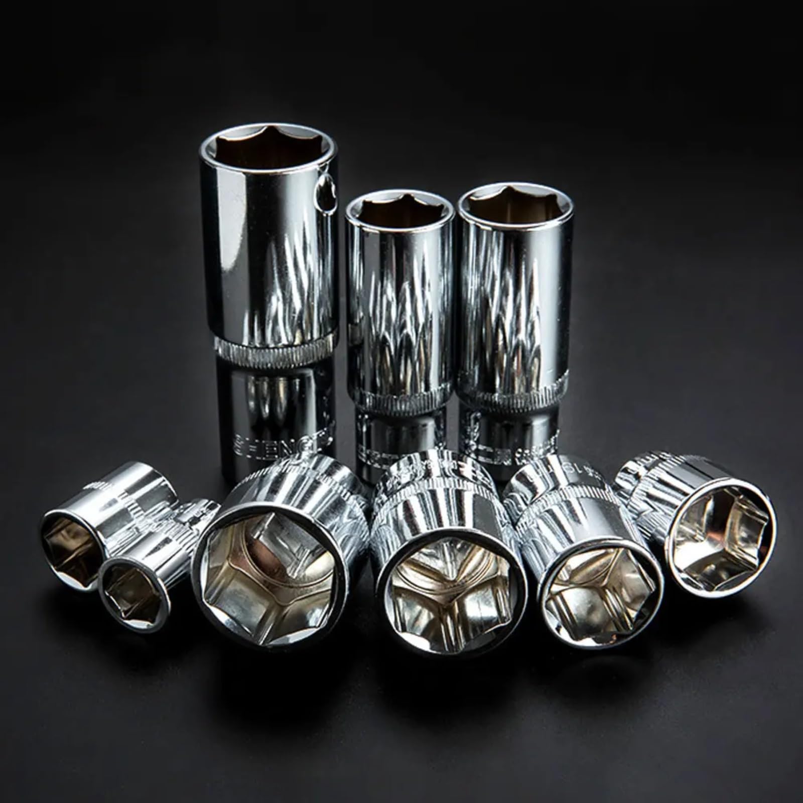 Juego Llaves Vaso Juego Cabeza Llave Tubo Hexagonal 1/4 3/8 1/2 Vaso Corto Largo Funda Para Conductor Tuerca Profunda Herramienta Trinquete Con Extremo Llave Inglesa(Short 10pcs 10mm)