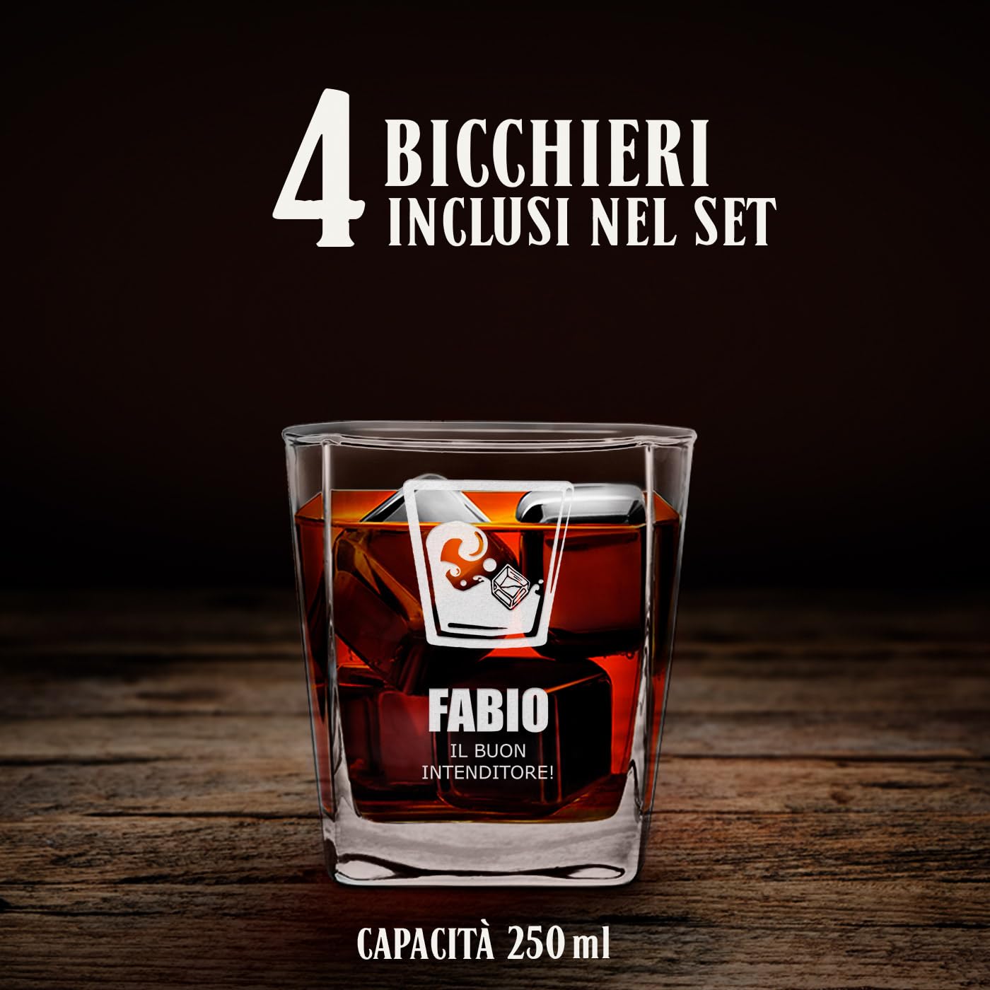 Set Decanter Per Whisky Maverton - Caraffa 810ml Con 4 Bicchieri, Incisione Personalizzata | Regalo Elegante - Foto 13