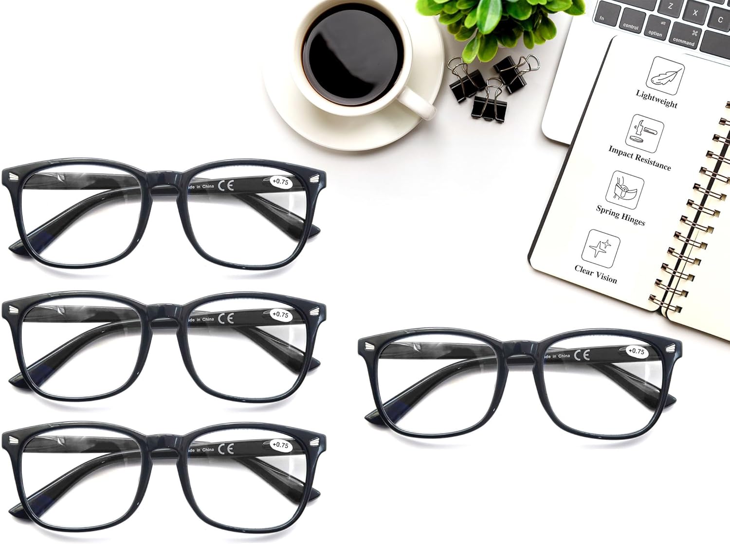 Black Reading Glasses for Women Men Blue Light Blocking Square Computer Readers +0.50 Blue Ray Magnifying Cheater Glasses 4 Pack Anti Glare Reduce Eyestrain Protect Eyes - Image 4