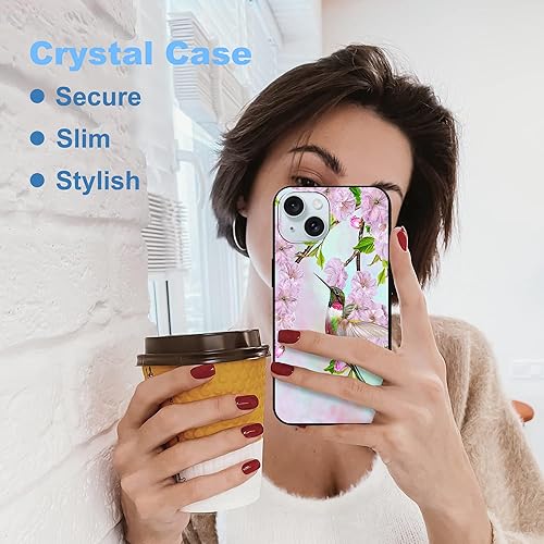 Miniatura 5 de Funda de colibrí para iPhone 15 Plus de 6.7 pulgadas, diseño de flores de cerezo para iPhone 15 Plus para mujeres, niñas y hombres, TPU suave, a