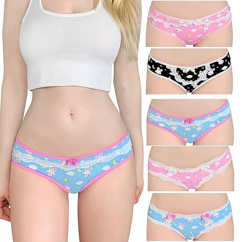 Littleforbig Women's Ladies Soft Cotton Underwear Comfortable Hipster Briefs 5 Colorful Pack Panties Set - Bedtime Bunny - Small - Multicolor