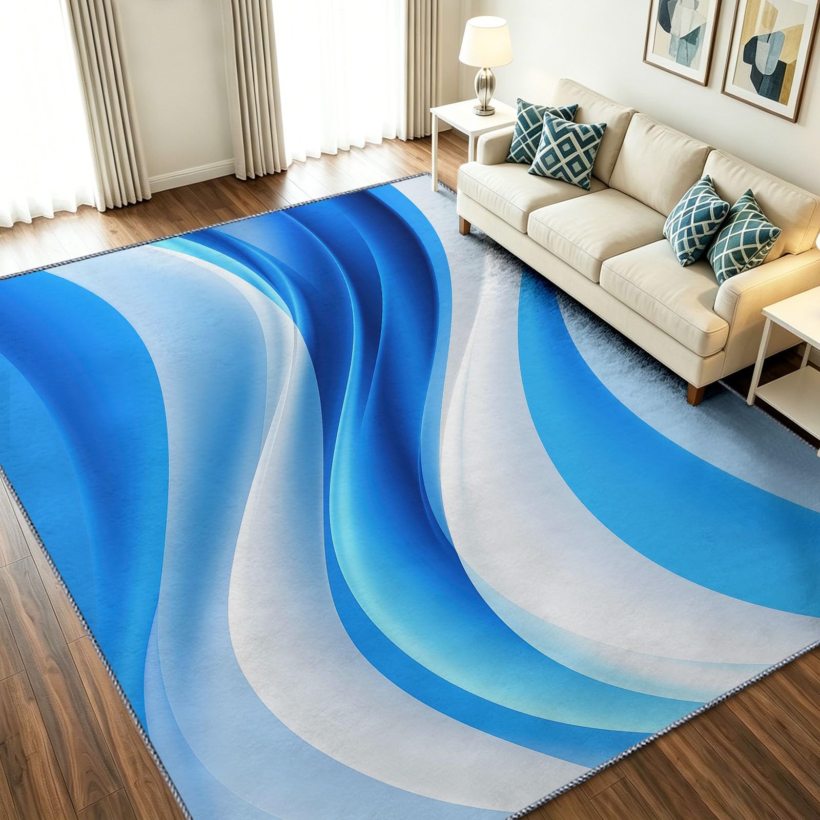 Alfombra para entrada y cocina interior con diseño vintage azul de 90x150cm