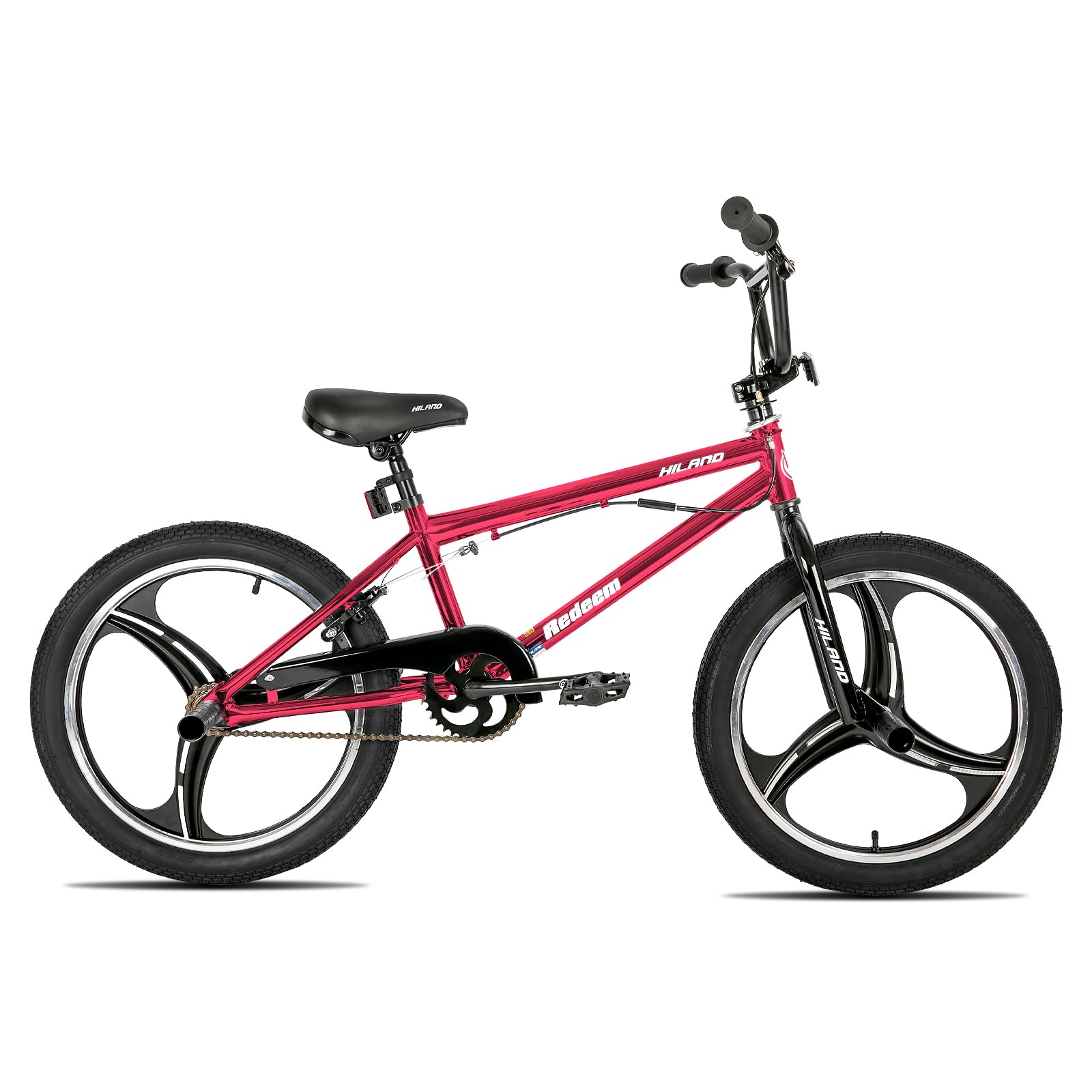 HILAND Bicicletta BMX da 20 pollici a 3 raggi，rotore da 360 gradi per Stile Libero，bicicletta BMX a 4 perni per Allenamento e acrobazie，Rosso