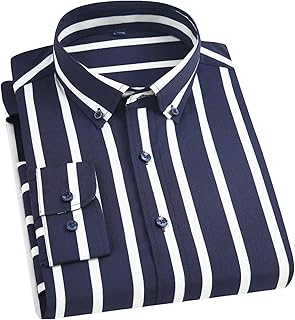 YEBAITOU Hombres Estilo Británico A Rayas Primavera Otoño Color Bloque Casual Estrecho Corte Elástico Negocios Camisa de Manga Larga