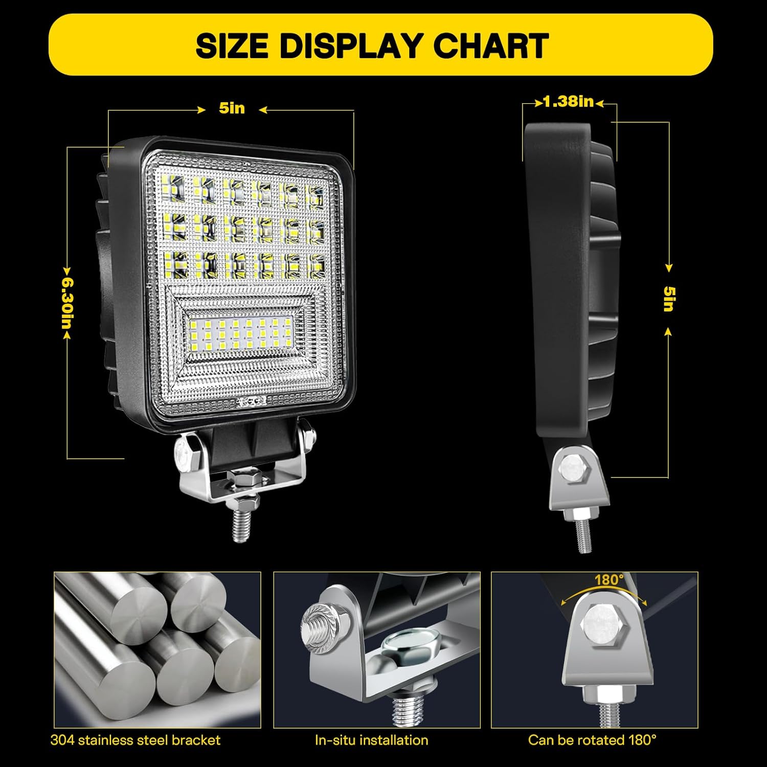 4.5INCH LED Light Bar MUVKQC 60PCS 126W LED Pod Lights 12V 24V Square Off Road Light Fog/Driving Lights for Service Tow Truck ATV UTV RV RZR Boat Pickup Golf Cart Snow Blower Mower