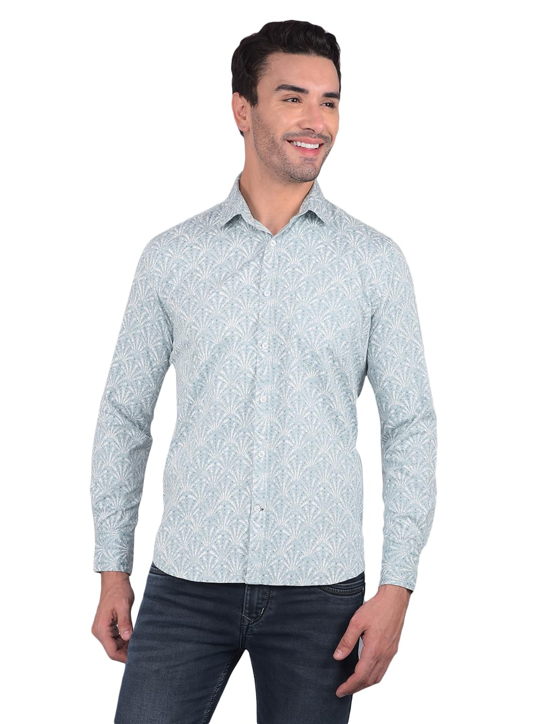 Crimsoune Club Men's Blue Floral Print 100% Cotton Shirt-image-31