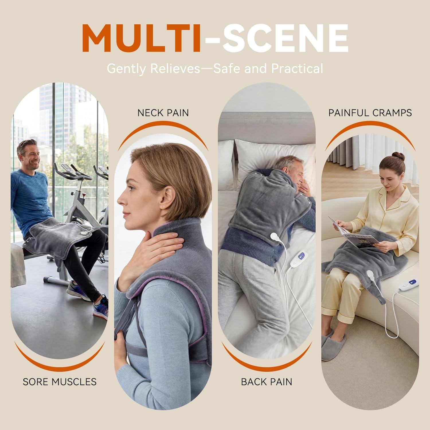 Snug-Fit Heating Pad for Neck, Shoulders & Back - 4-Strap Ultra Secure Fit, CoreMatrix™ Rapid Heating, Pain Relief, Soft Washable Fabric, for Women, Men & Mom, 6 Heat, 4 Timers - Purple