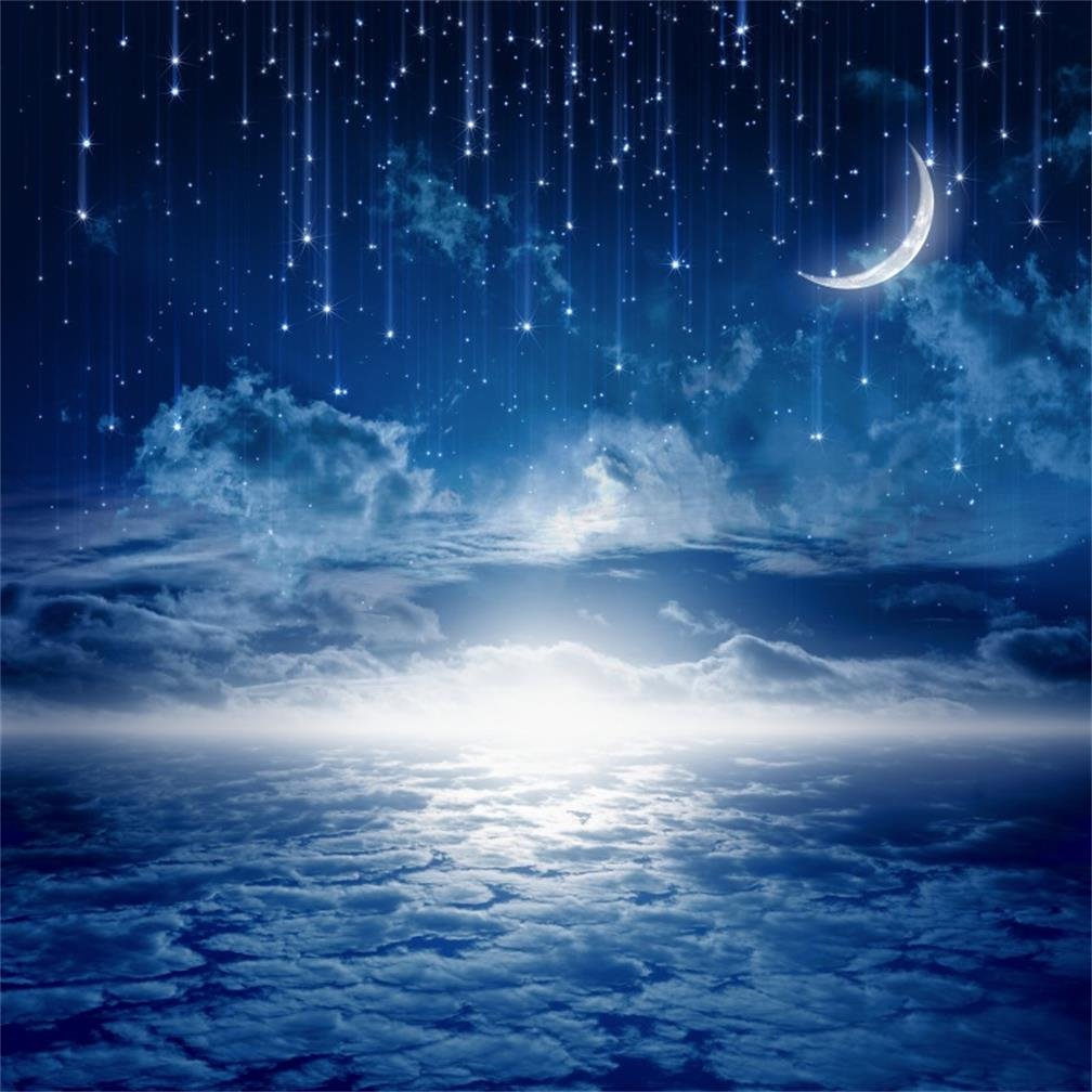 AOFOTO 10x10ft Dreamy Starry Sky Backdrop Sweet Crescent Moon Photography Studio Background Fantasy Sparkling Stars Night Clouds Good Dream Photo Studio Video Live Props Kid Adult Portrait Wallpaper